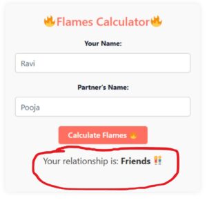 This is the result image of flames Calculator website.