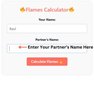 Enter Partner's Name here image of Flames Calculator website.